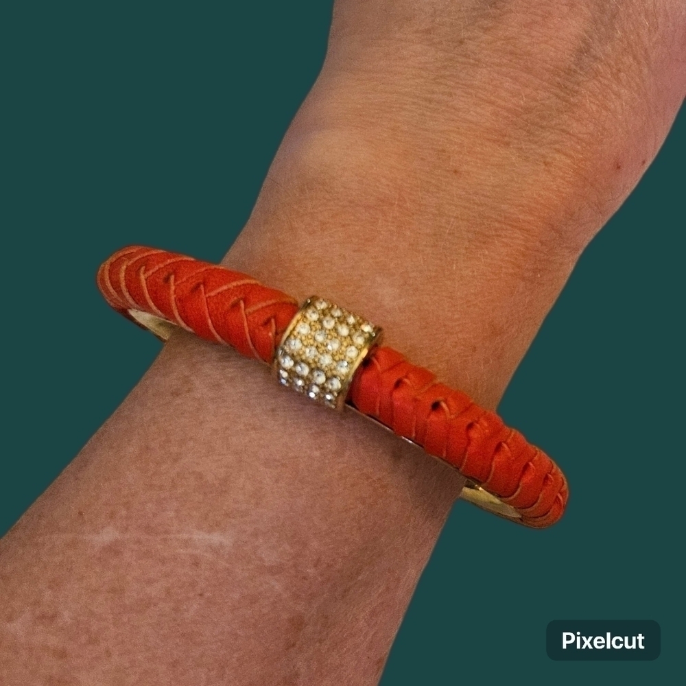 Coral Braided Crystal Paved Bangle Bracelet